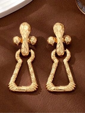 Schiaparelli Inspired Gold Drop Textured Link Earrings